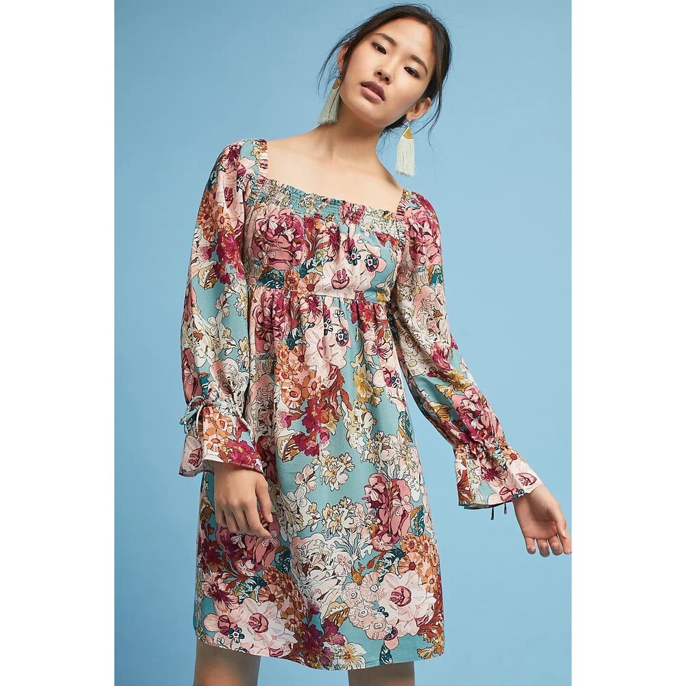 NWT's Maeve~Anthropologie Floral Milou Dress Women's Size S Babydoll Square Neck